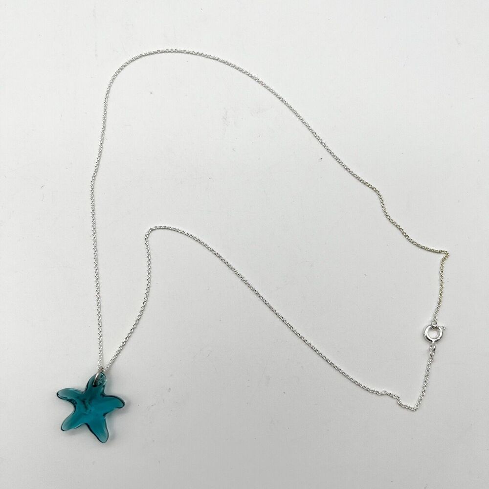 Swarovski Elements Blue Starfish Pendant Silver Plated Hook Dangle Earring Set - Picture 6 of 8